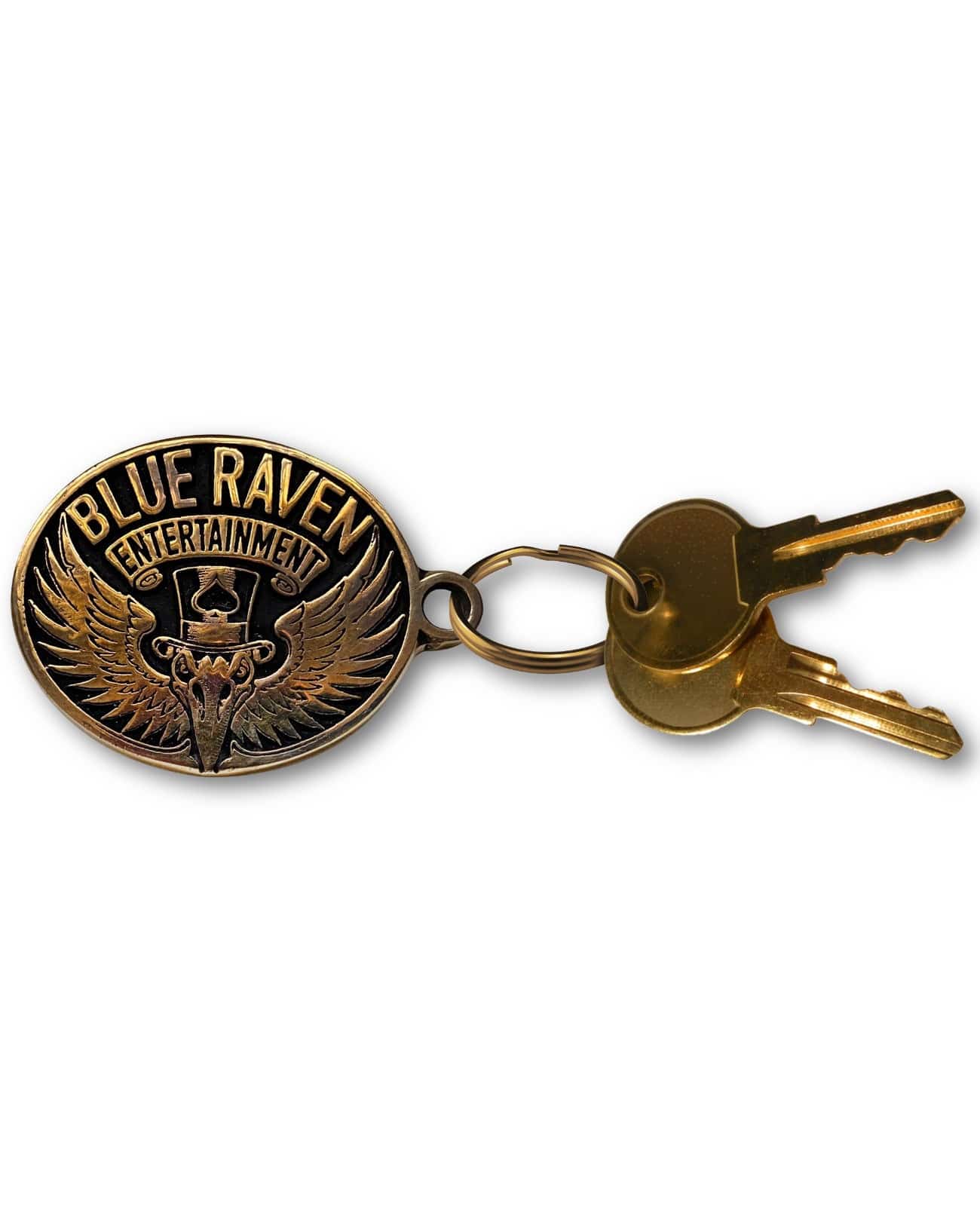 Blue Raven Winged Skull Brass Key Chain - Blue Raven Artists